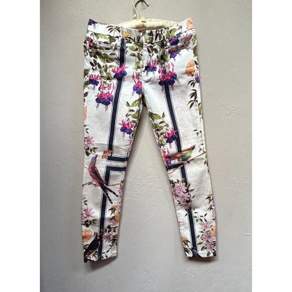 Mother The Looker Denim Jeans Size 27 Floral Bird Motifs Stretch Spring Summer